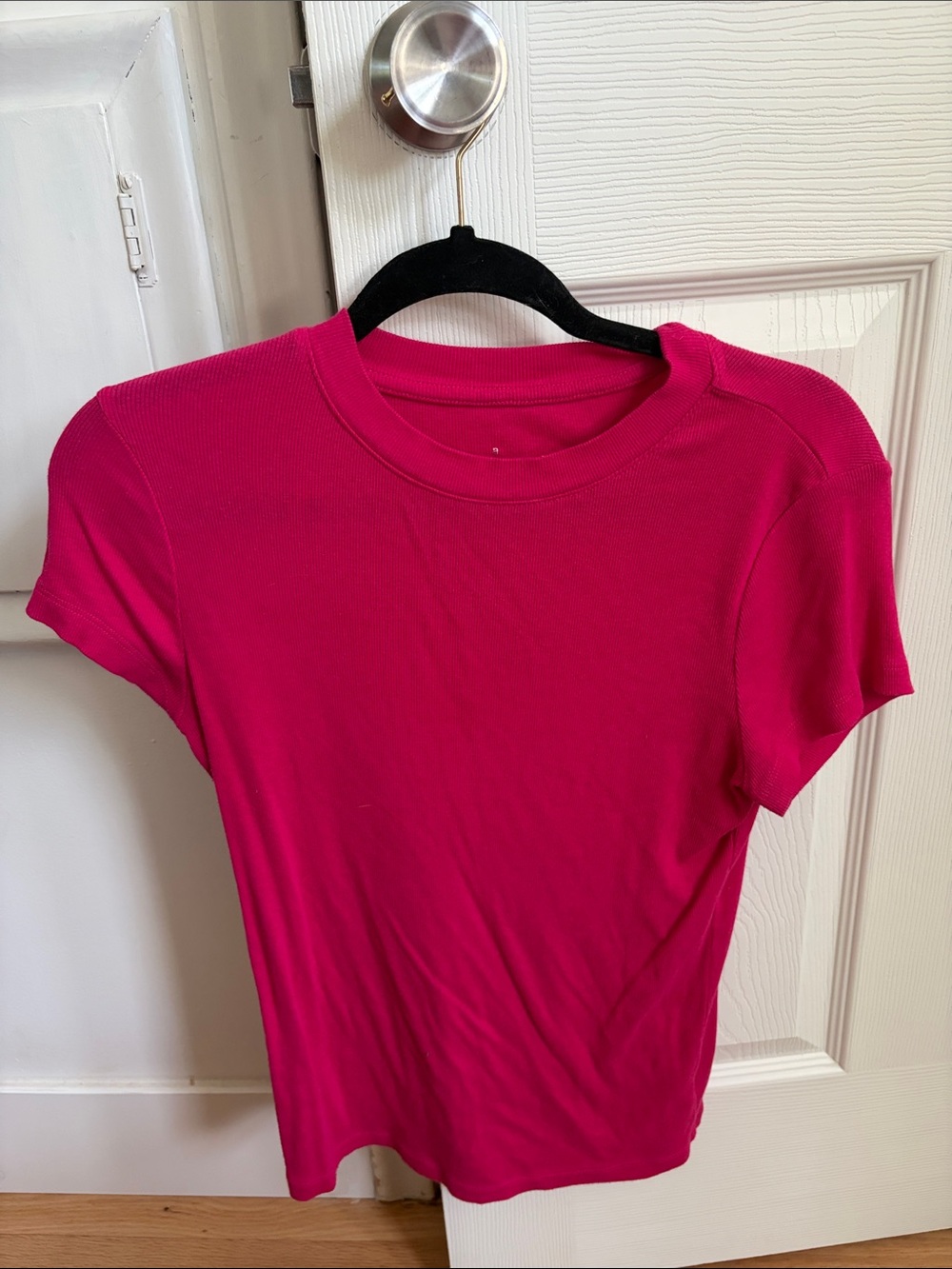 Women's Short Sleeve Ribbed Tee - Hot Pink